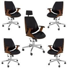 Kit 4 Cadeiras Diretor e 1 Cadeira Presidente Giratórias Akon Preto G5