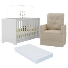 Berço 3 em 1 com Colchão e Poltrona Amamentação Multimóveis Mp4159 Branco/bege