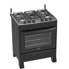 Fogão 5 Bocas Preto Iris Plus com Forno 94 L em Aço Inox Realce