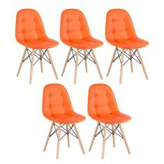 KIT - 5 x cadeiras estofadas Eames Eiffel Botonê - Base de madeira clara