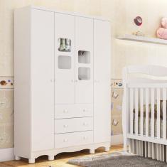 Guarda Roupa Infantil 4 Portas e 3 Gavetas Branco
