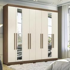 Guarda-roupa 8 Portas 4 Gavetas Master New com Espelho e Pés Jatobá/Areia