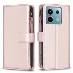 Capa com alça de pulso para Xiaomi Redmi Note 13 Pro 4G, 9 compartimentos para cartão, 1 carteira de couro com zíper, função de suporte, fecho magnético, capa para celular compatível com Redmi Note 13