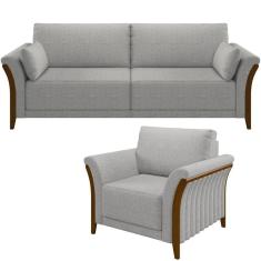 Kit Sofá 3 Lugares 222 Com Poltrona M03 Linho Cinza
