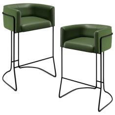 Kit 02 Banquetas Fixa Preto Corano Verde Musgo B-89