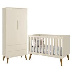 Jogo de Quarto Infantil Theo Retrô Guarda Roupa 2 Portas e Berço com P