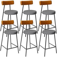 Kit 06 Banquetas Baixa Cozinha Jantar Milão L02 material sintético Whi