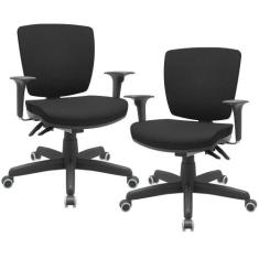 Kit 02 Cadeiras Escritório Executiva Office Giratória Preto Baixa Flex