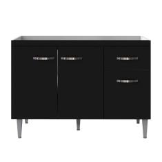 Balcão Para Pia Gabriela 120 Cm 3 Portas Preto Ajl