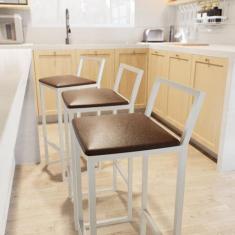 Jogo 4 Banqueta Alta Balcão Bistrô Branca Confort Industrial Assento E