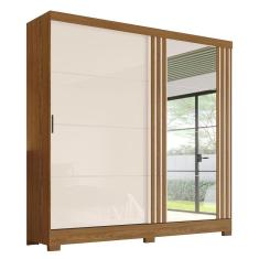 Guarda Roupa Casal B352 Ripado 2 Portas Deslizantes Nature/Off White com Espelho - Móveis Briz