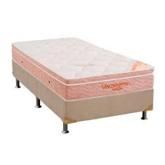 Cama Box Solteiro: Colchão Espuma Ortobom Viscomemory + Base CRC Suede Clean(88x188)
