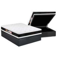 Cama Box Baú Casal: Colchão Espuma D45 Castor Black e White Air Double Face + Base CRC Suede Gray(138x188)