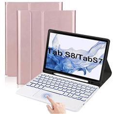 QYiiD Capa com teclado Touchpad retroiluminado para Galaxy Tab S8 / S7 de 11 polegadas (SM-X700/X706/T870/T875/T876), [Suporta carregamento sem fio S Penc] Teclado Bluetooth sem fio removível