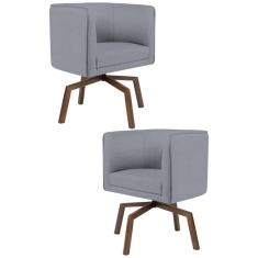 Kit 2 Poltronas Decorativas Base Ka Madeira Betina C-416 Linho Cinza Escuro - Domi