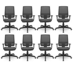 Kit 8 Cadeiras para Escritório Ergonômica Presidente Brizza Nr17 Plaxmetal Preto