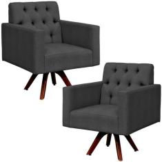 Kit 02 Poltronas Decorativas Giratória Sala Base de Madeira Manu Capit