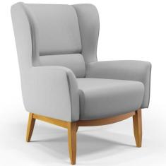Poltrona Decorativa Fixa Base de Madeira Milena D02 Linho Cinza D-315 