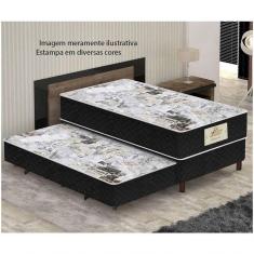 Bicama Box Conjugado Solteiro Gazin Capri 88X188 Com Cama Auxiliar Molas Bonnel Preto Branco