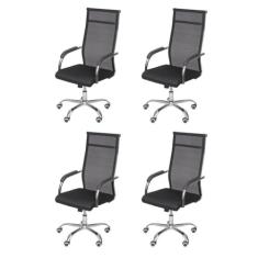 Kit 4 Cadeiras para Escritorio Presidente Alta Roma 3312 Preto
