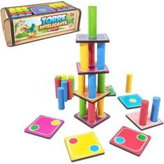 Torre Inteligente Brinquedo Pedagógico Educativo Em Madeira - MANINHO 