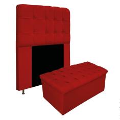 Kit Cabeceira e Calçadeira Baú aMel 90 Cm Solteiro Vermelho