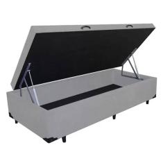 Base Box Baú Solteiro Suede Cinza - 39x78x188