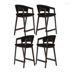 Kit 4 Banquetas Alta para Ilha de Cozinha Ravena Madeira Maciça Capuccino Suede Preto CCS