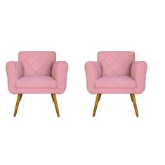 Kit 02 Poltronas Decorativa Sala Recepção Em Tressê Isabella Suede Rosa- dl decor