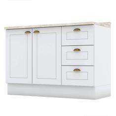 Balcão Pia 2 Portas E 3 Gavetas 120cm Americana Branco Com Tampo Calcare - Móveis Henn Branco-calcare
