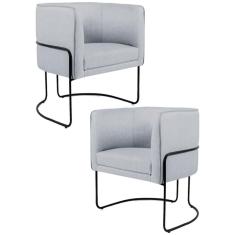 Kit 2 Poltronas Decorativas Base Aço Betina C-315 Linho Cinza - Domi