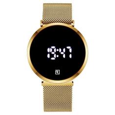 Relógio Digital Unissex Pulseira Aço Inoxidável À Prova D' Água REWARD 52002 Esporte (Dourado)