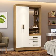 Guarda Roupas Solteiro Com 2 Portas 3 Gavetas Com Espelho B64 Nature/Off White - Briz Móveis
