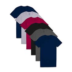 Fruit of the Loom Camisetas masculinas Eversoft de algodão manga curta com bolso, respirável e sem etiqueta, Pacote com 6 camisetas - preto/cinza, GG