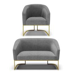 Sofá Namoradeira e Poltrona Base Industrial Dourado Stella D03 - D`Rossi