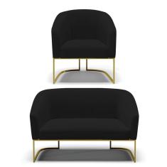 Sofá Namoradeira e Poltrona Base Industrial Dourado Stella D03 - D`Rossi