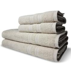 Jogo De Toalhas Itália Soft 4 Pçs - 2 Banho E 2 Rosto 430g/m² 100% Algodão - Bege