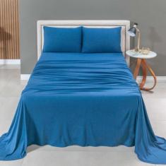 Jogo Lençol Cama Casal Padrão 4 Peças Malha 100% Algodão Liso Luxo Mac