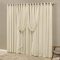 Cortina Marrocos Tecido Blackout e Voal Fitado 3,00M X 2,50M Janela - Palha