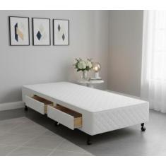 Cama Box Castor Solteiro Poli Branco com 2 Gavetas 88x188x27cm