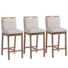 Conjunto 3 Banquetas Madeira Maciça Dani Nogueira Tec Algodão