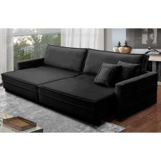 Sofá Retrátil e Reclinável 2,10m Karina Veludo Preto Madelina Decor