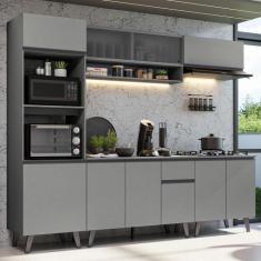 Armário de Cozinha Completa 260cm Cinza Nice Madesa 02, Cinza