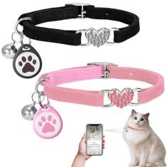 Coleira de gato brilhante com cinto de segurança e sino ajustável de 20 a 33 cm para gatinho, coleira personalizada para gatos com etiqueta QR Code Smart ID, nome do animal de estimação e número de