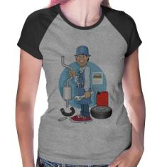 Baby Look Raglan Mecânico - Foca na Moda, Cinza, Preto, M