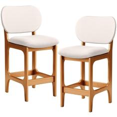 Kit 02 Banquetas Baixa Bar Cozinha E Sala De Jantar Fixa Betta L02 Imbuia Linho Cru