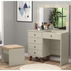 Penteadeira Camarim 05 Gavetas Mel Off White Com Banqueta - Patrimar