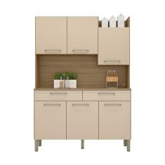 Armário De Cozinha Compacta 6 Portas E 2 Gavetas 132cm Silver Freijó-vanilla - Pallazio