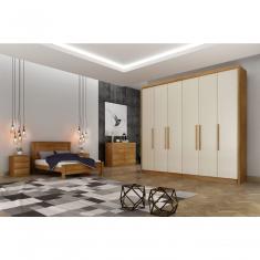 Guarda Roupa Casal Granada 6 Portas de Bater 8 Gavetas 100% MDF Cumaru-Fendi Móveis Novo Horizonte