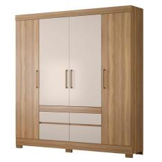 Guarda Roupa Casal Bilbao 4 Portas 4 Gavetas MDP Amêndola Off White Demóbile